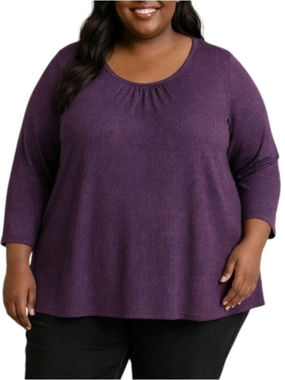 Just My Size Plus Size 5X Top Purple Paisley Pattern  Scoop Neck 3/4 Sleeve